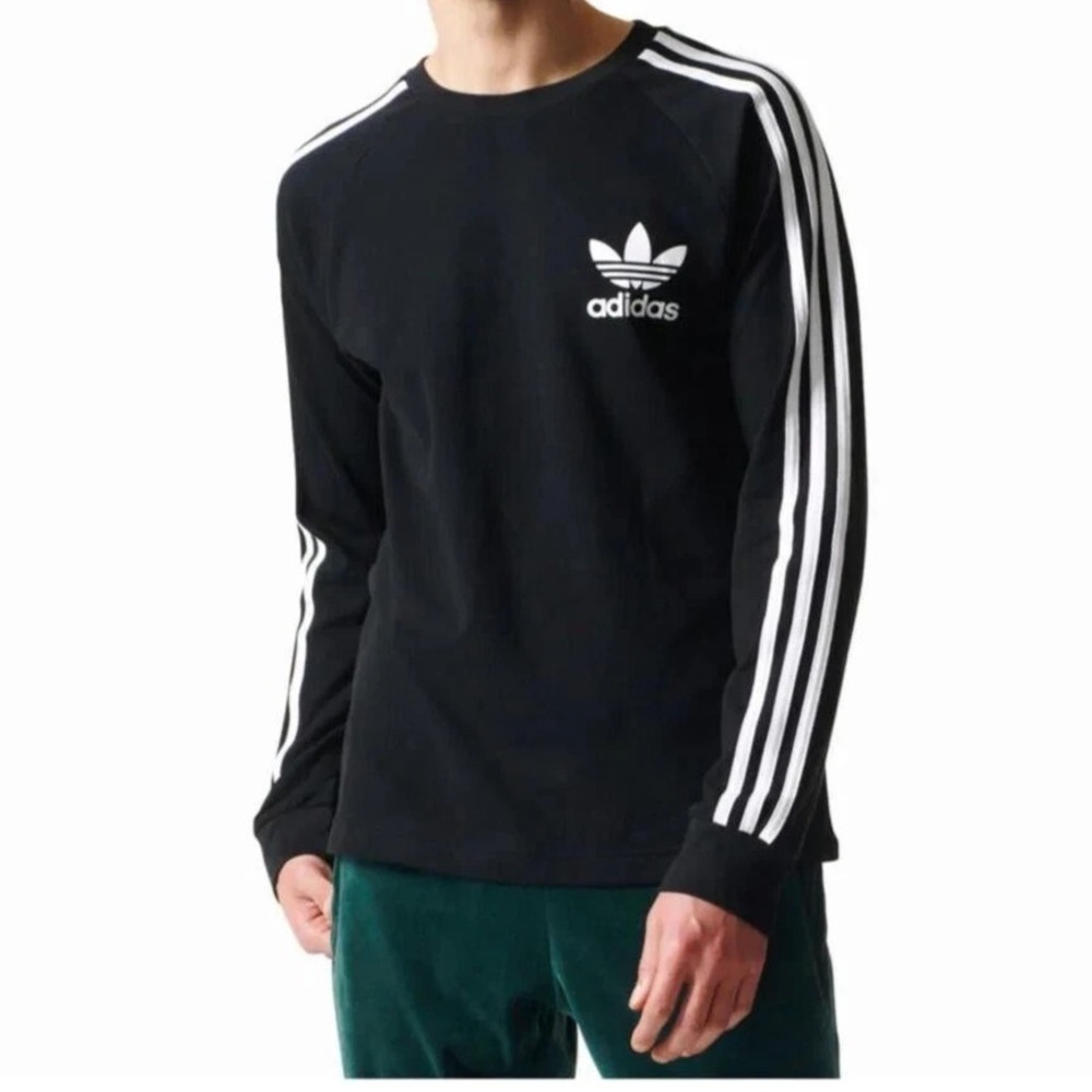 NEW Adidas Originals 3-Stripe Pique Long Sleeve T-Shirt Black BR2042 Men's XL - Picture 10 of 11
